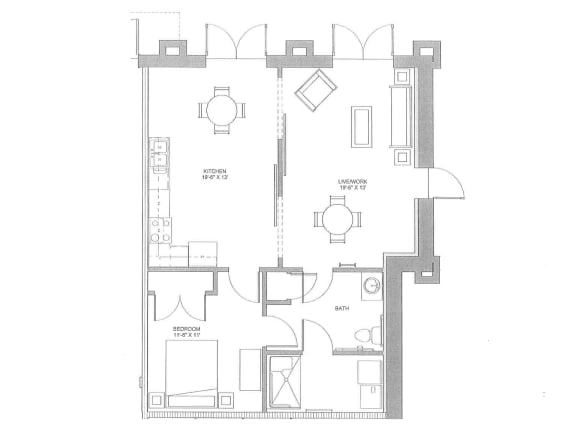 Live Work 2D Floorplan 1 Bedroom 1 Bath - Building 2 Unit 105
