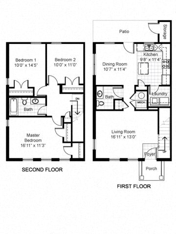 3 Bedroom 1.5 Bath Townhome 2D Floorplan-Renaissance Place at Grand Apartments, St. Louis, MO