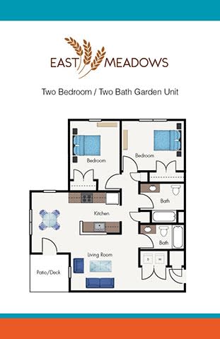 2 Bedroom 2 Bath Accessible Garden Unit 2D Floorplan East Meadows apartments in downtown san antonio