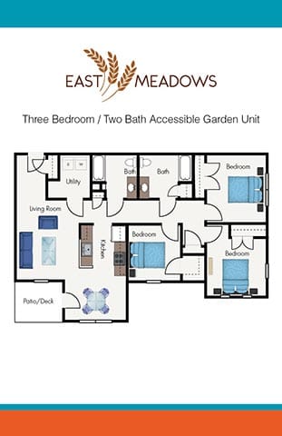 3 bedroom 2 bath accessible garden unit, East Meadows