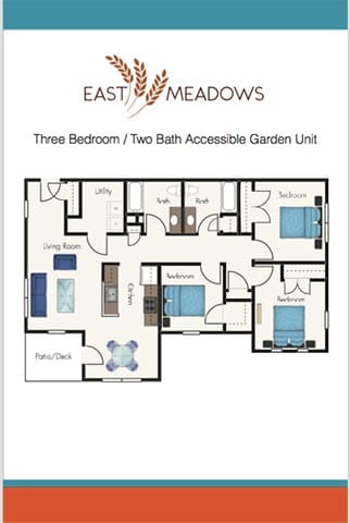 3 Bedroom 2 Bath-2D Floorplan-East Meadows Apartments San Antonio, TX