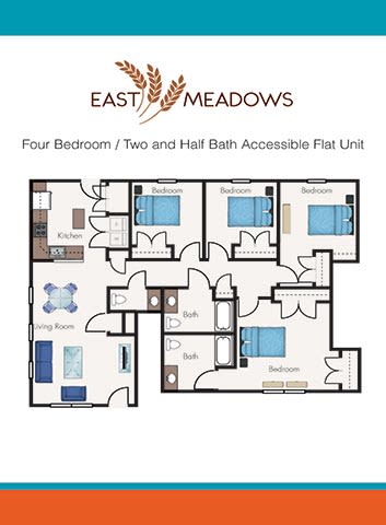 4 bedroom 2 5 bath accessible flat unit, East Meadows