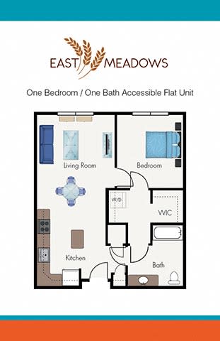 1 Bedroom 1 Bath Flat Unit-2D Floorplan-East Meadows San Antonio TX