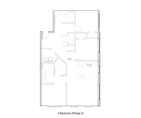 3 Bedroom 2 Bath 2D Floorplan H Phase 2, West Park Apartments, Tulsa, OK