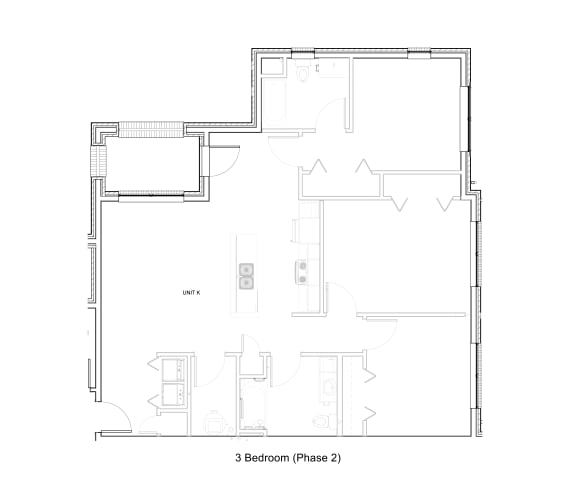 3 Bedroom 2 Bath 2D Floorplan K Phase 2, West Park Apartments, Tulsa, OK