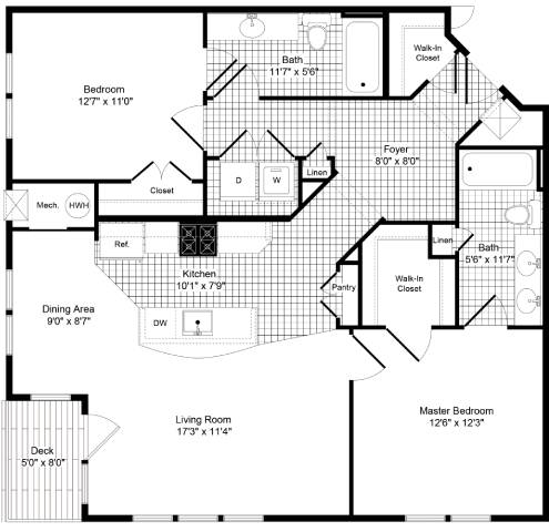 2 bed 2 bathGrayson Floor Plan at The Beacon at Waugh Chapel, Gambrills, MD, 21054