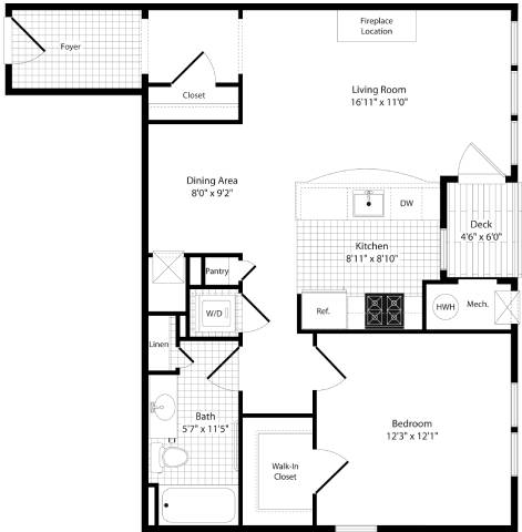 1 bed 1 bath Cooper Floor Plan at The Beacon at Waugh Chapel, Gambrills, Maryland