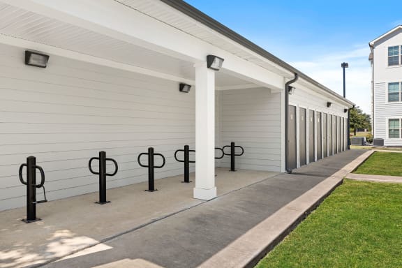 covered bike storage area at bexley at tech ridge apartments