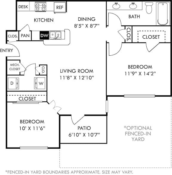 A floor plan of a house with a living room, dining room, kitchen, and bath.