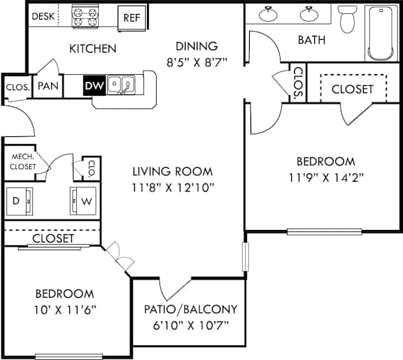 A floor plan of a house with a living room, dining room, kitchen, and three bedrooms.