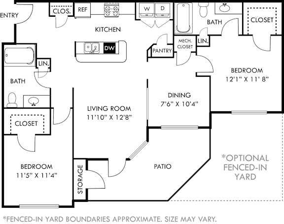 A black and white image of a house floor plan with a living room, dining room, kitchen, pantry, and three bedrooms.