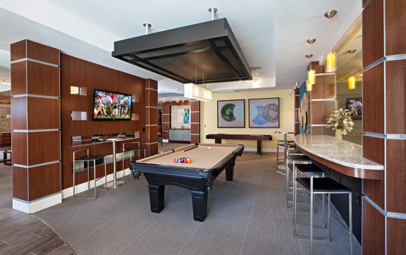 Clubhouse Game Room with Billiards and Shuffleboard