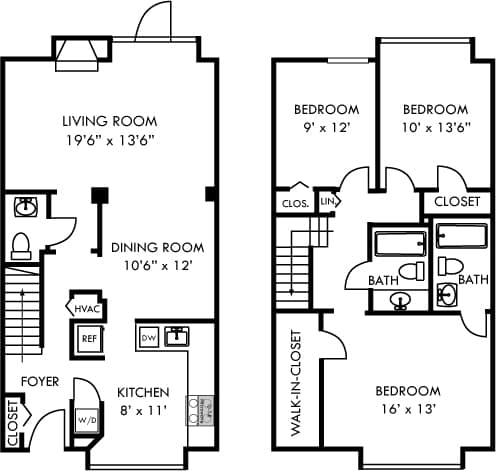 A black and white floor plan of a two bedroom apartment.