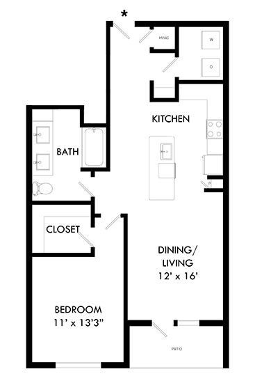 a floor plan of a small house with a kitchen and a living room