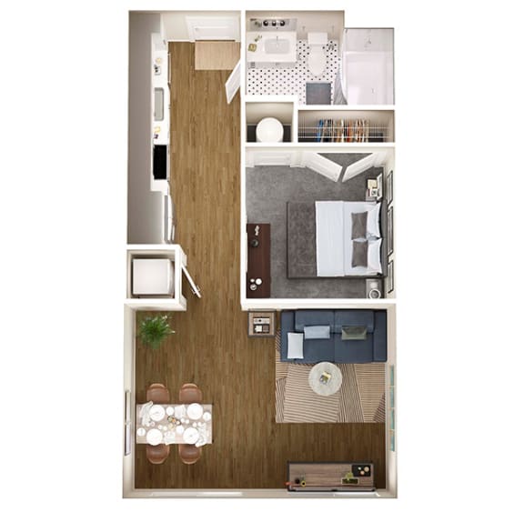 a floor plan with a bedroom and a living room