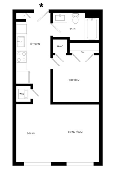 a floor plan of a room with a bedroom and a living room