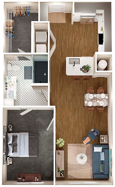 a drawing of a living room with a wood floor
