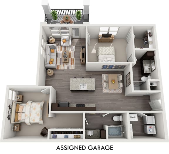 a 2400 sq ft apartment with a bedroom and a living room