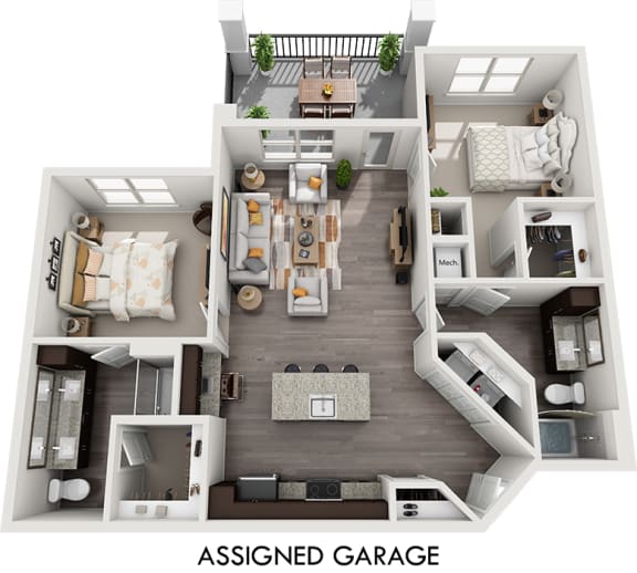 a 2 bedroom house plan with a bedroom and a living room