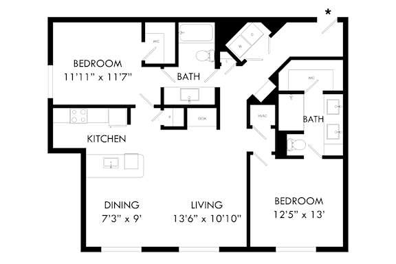 A black and white image of a floor plan for a home.