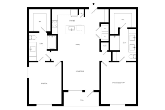 the floor plan of the apartment with the furniture arranged in it