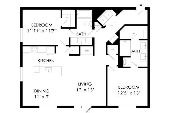 A black and white image of a floor plan for a house.
