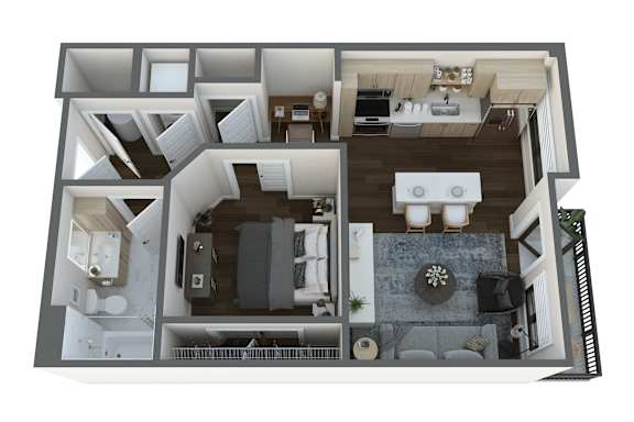 a 3d floor plan of a 2100 sq ft apartment