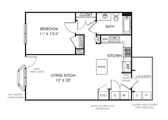 a floor plan of a studio apartment with a bedroom and a living room