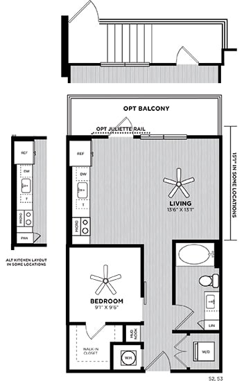 The ferro studio apartment floorplan.