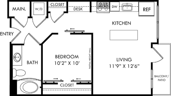 a floor plan of a house with a bedroom and a living room and a kitchen