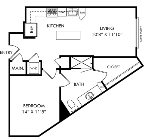 a floor plan of a house with a bedroom and a living room