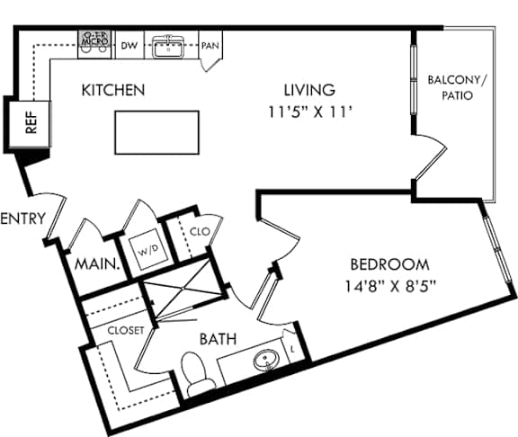 a floor plan of a house with a kitchen and a living room