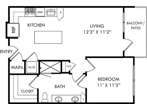 a floor plan of a house with a bedroom and a living room and a kitchen