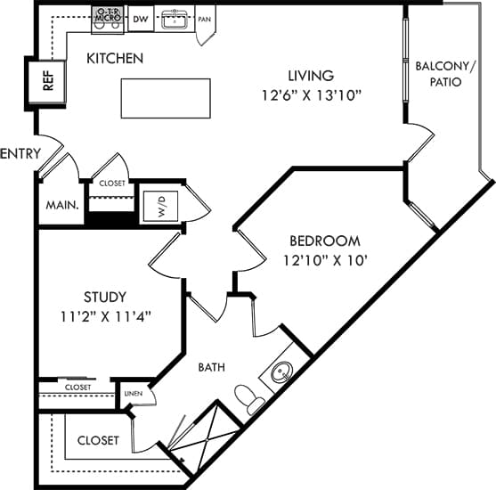a floor plan of a house with a bedroom and a living room