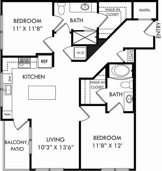 A black and white image of a floor plan for a home.