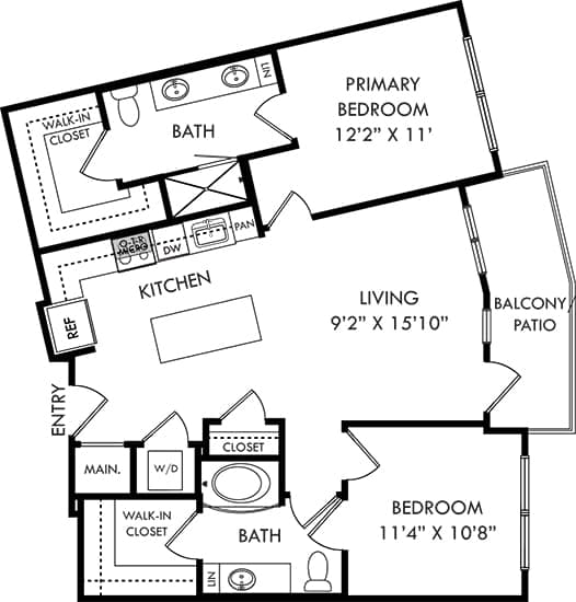 a floor plan of a house with a combination of bedrooms and baths