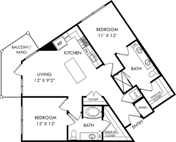 a floor plan of a house shaped like a triangle