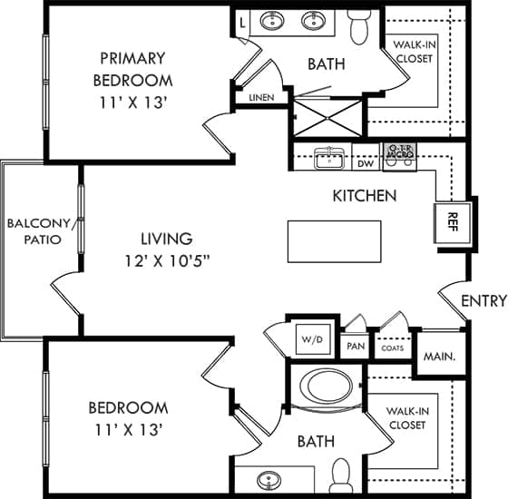 a floor plan of a house with bedrooms and a living room and a kitchen