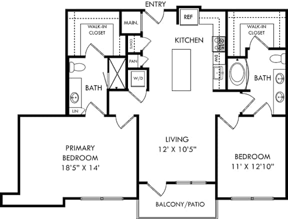 a floor plan of a house with bedrooms and baths and a staircase