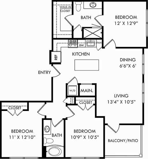 A black and white image of a floor plan for a house with labeled rooms.