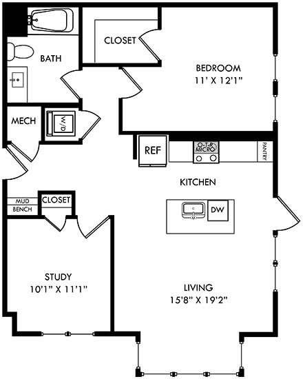 a floor plan of a house with a kitchen and a living room