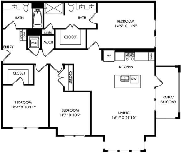 a floor plan of a house with a combination of bedrooms and a living room