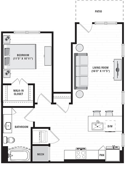 1 bedroom first floor apartment. Entry opens to living room area. Kitchen with peninsula island. Stackable Washer/Dryer located in closet in kitchen. Bathroom with linen closet. Bedroom with large walk in closet.