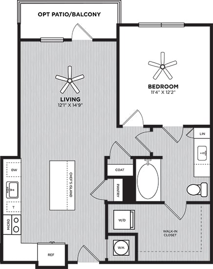 The harrison 1 bedroom floorplan.