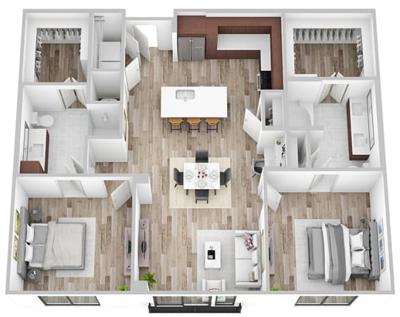 3d floor plan of a living room with a dining room