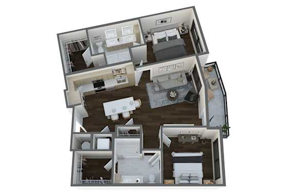 a 3d floor plan of a house with a bedroom and a living room