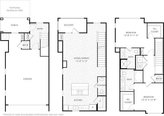 A floor plan of a house with a garage, porch, and a balcony.