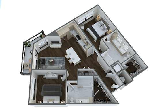 a 3d floor plan of a house with a bedroom and a living room