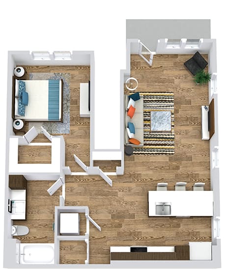 1 bedroom first floor apartment. Entry opens to living room area. Kitchen with peninsula island. Stackable Washer/Dryer located in closet in kitchen. Bathroom with linen closet. Bedroom with large walk in closet.