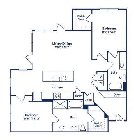 a floor plan of a house with bedrooms and a kitchen